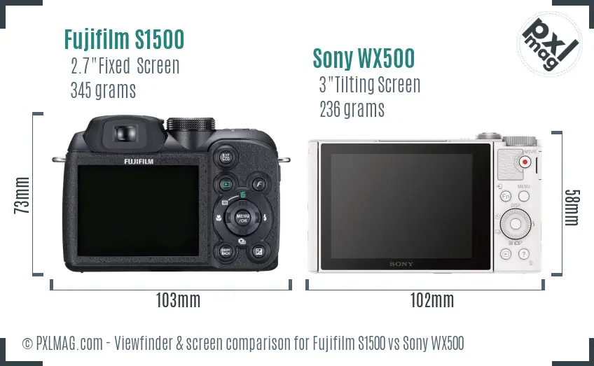 Fujifilm S1500 vs Sony WX500 Screen and Viewfinder comparison