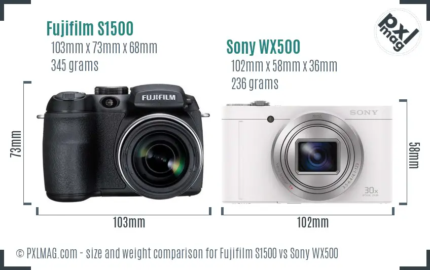 Fujifilm S1500 vs Sony WX500 size comparison