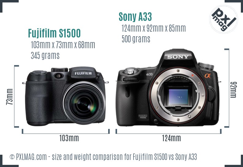 Fujifilm S1500 vs Sony A33 size comparison Fujifilm S1500 vs Sony A33 size comparison