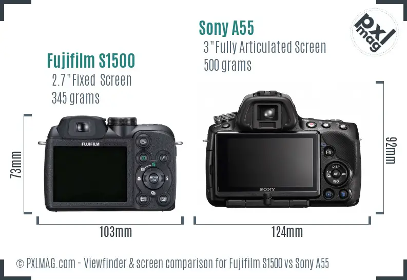 Fujifilm S1500 vs Sony A55 Screen and Viewfinder comparison