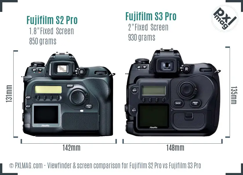 Fujifilm S2 Pro vs Fujifilm S3 Pro Screen and Viewfinder comparison