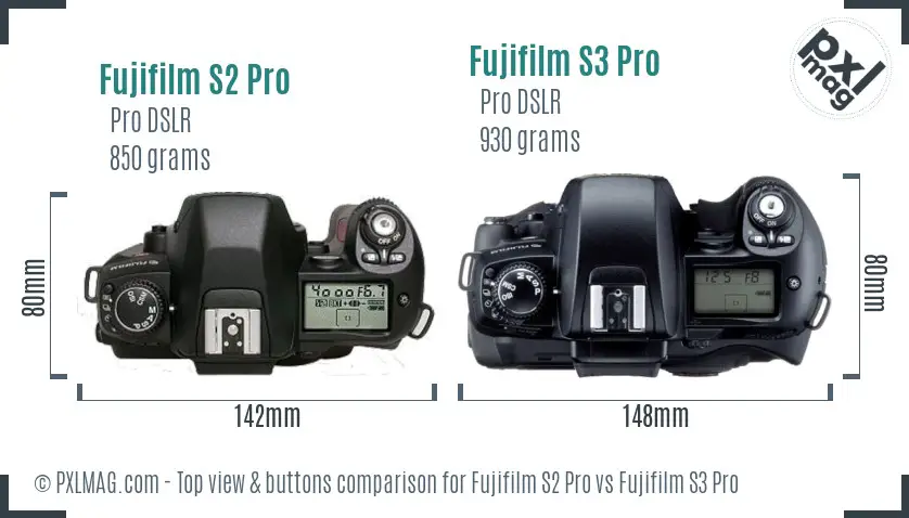 Fujifilm S2 Pro vs Fujifilm S3 Pro top view buttons comparison