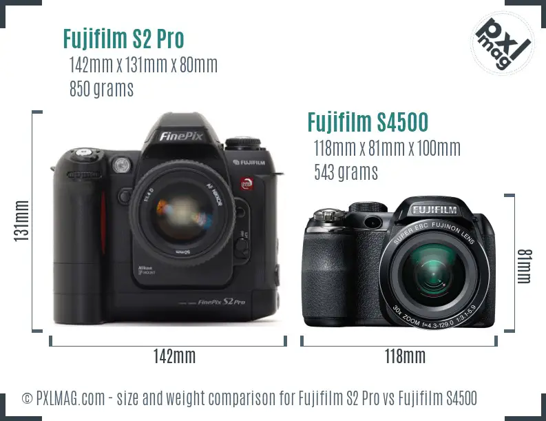 Fujifilm S2 Pro vs Fujifilm S4500 size comparison Fujifilm S2 Pro vs Fujifilm S4500 size comparison