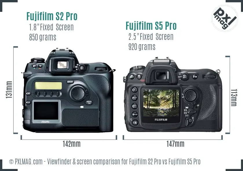 Fujifilm S2 Pro vs Fujifilm S5 Pro Screen and Viewfinder comparison
