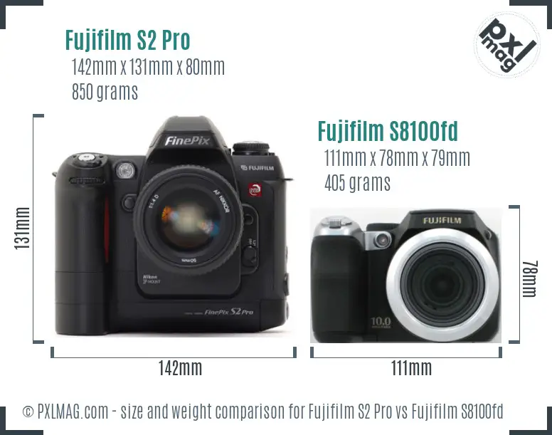 Fujifilm S2 Pro vs Fujifilm S8100fd size comparison