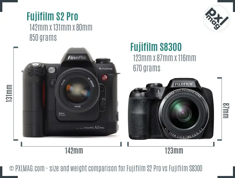 Fujifilm S2 Pro vs Fujifilm S8300 size comparison