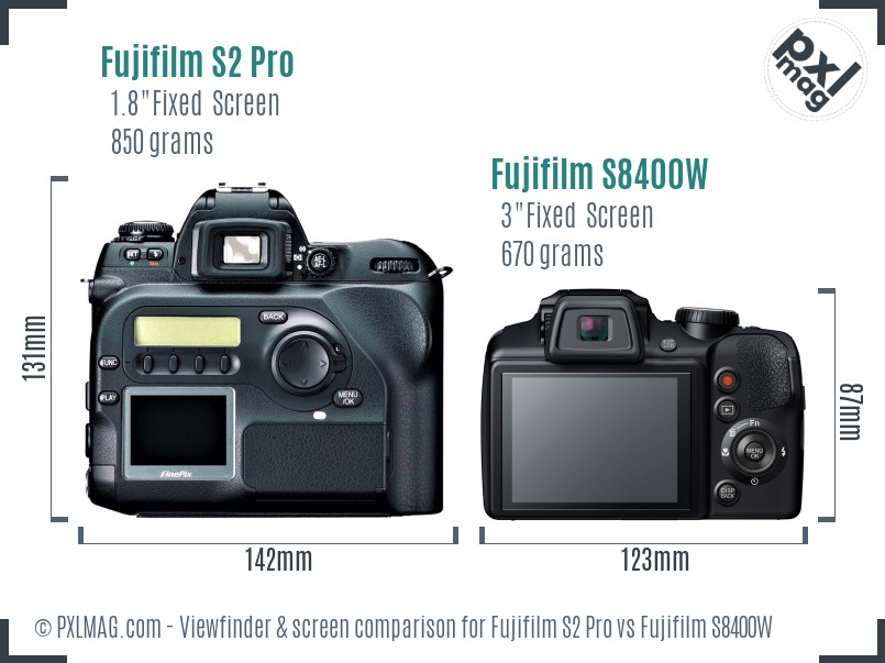 Fujifilm S2 Pro vs Fujifilm S8400W Screen and Viewfinder comparison