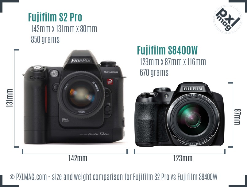 Fujifilm S2 Pro vs Fujifilm S8400W size comparison