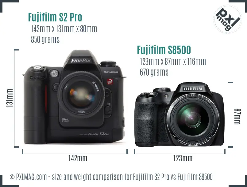 Fujifilm S2 Pro vs Fujifilm S8500 size comparison