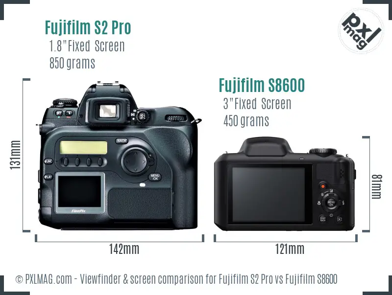 Fujifilm S2 Pro vs Fujifilm S8600 Screen and Viewfinder comparison