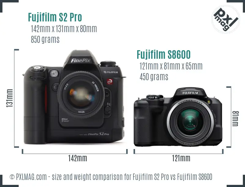 Fujifilm S2 Pro vs Fujifilm S8600 size comparison