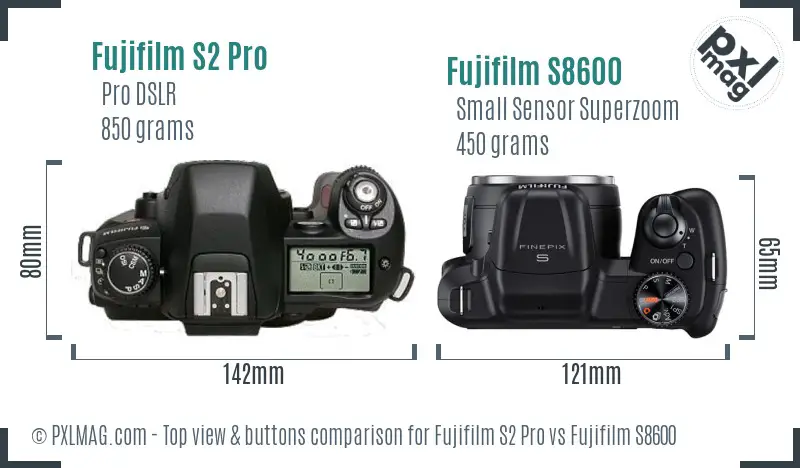 Fujifilm S2 Pro vs Fujifilm S8600 top view buttons comparison