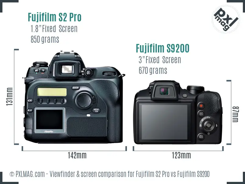 Fujifilm S2 Pro vs Fujifilm S9200 Screen and Viewfinder comparison