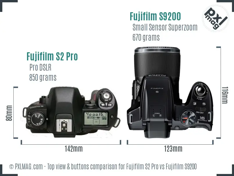 Fujifilm S2 Pro vs Fujifilm S9200 top view buttons comparison