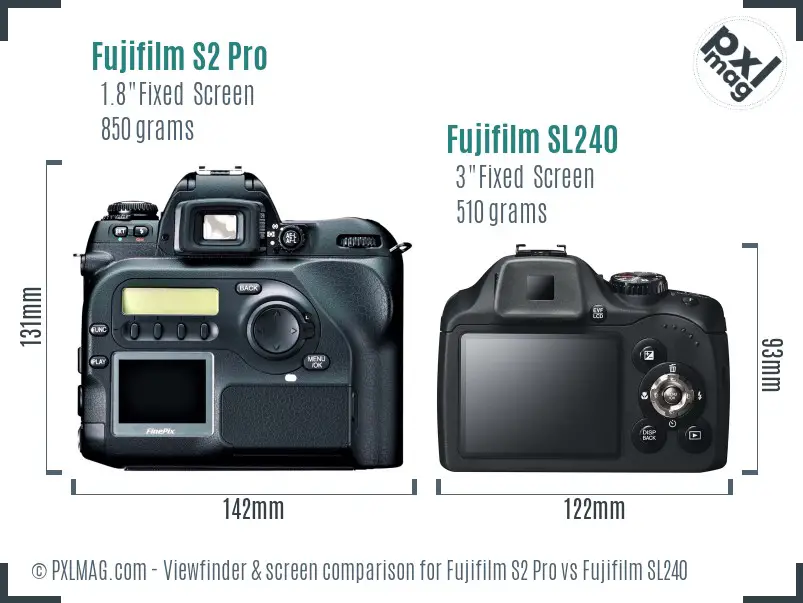 Fujifilm S2 Pro vs Fujifilm SL240 Screen and Viewfinder comparison