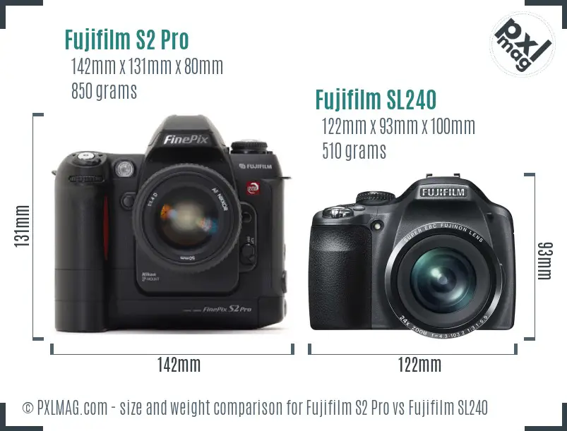 Fujifilm S2 Pro vs Fujifilm SL240 size comparison