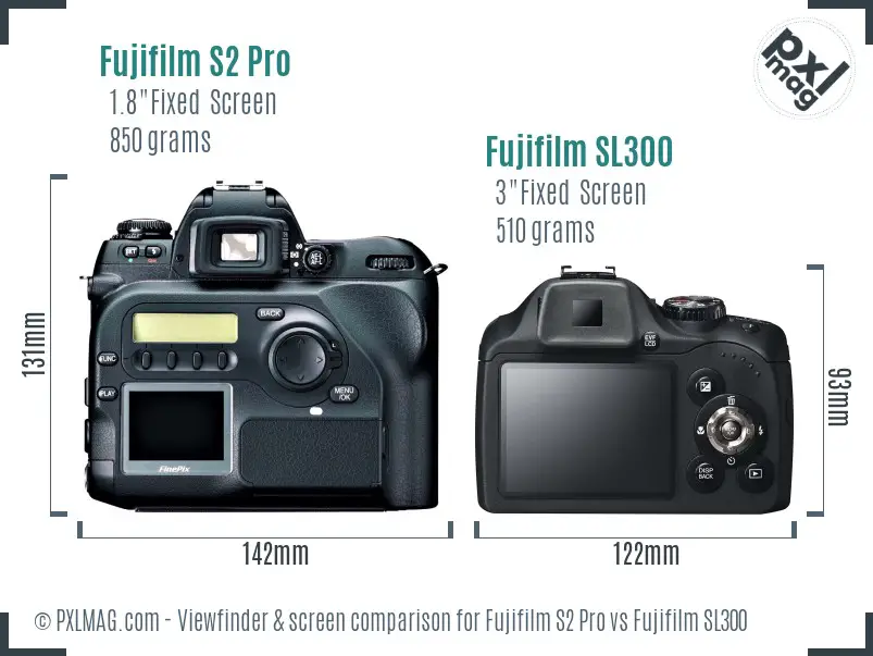 Fujifilm S2 Pro vs Fujifilm SL300 Screen and Viewfinder comparison Fujifilm S2 Pro vs Fujifilm SL300 Screen and Viewfinder comparison