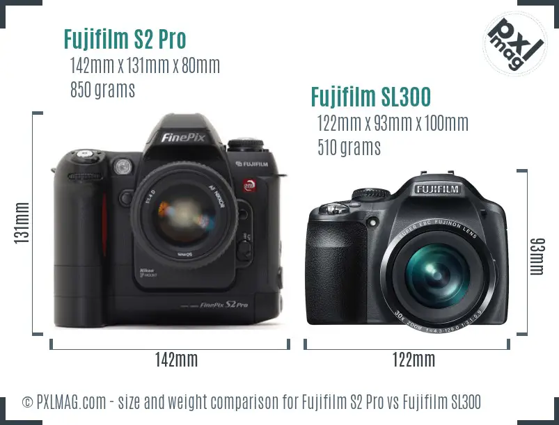 Fujifilm S2 Pro vs Fujifilm SL300 size comparison Fujifilm S2 Pro vs Fujifilm SL300 size comparison
