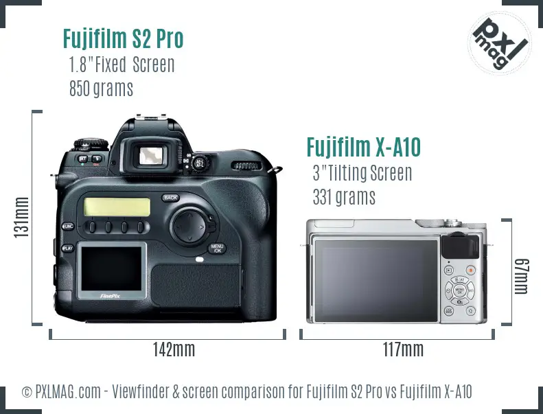 Fujifilm S2 Pro vs Fujifilm X-A10 Screen and Viewfinder comparison