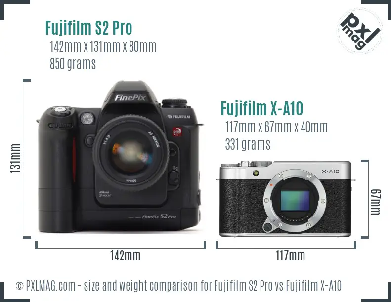 Fujifilm S2 Pro vs Fujifilm X-A10 size comparison