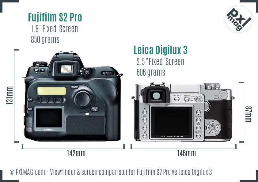 Fujifilm S2 Pro vs Leica Digilux 3 Screen and Viewfinder comparison