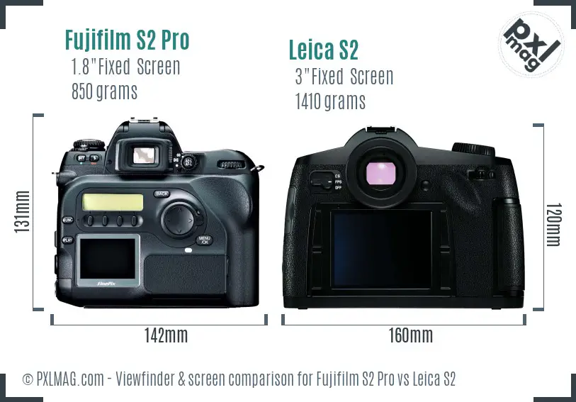 Fujifilm S2 Pro vs Leica S2 Screen and Viewfinder comparison