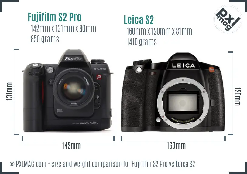 Fujifilm S2 Pro vs Leica S2 size comparison