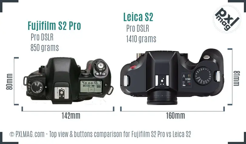 Fujifilm S2 Pro vs Leica S2 top view buttons comparison
