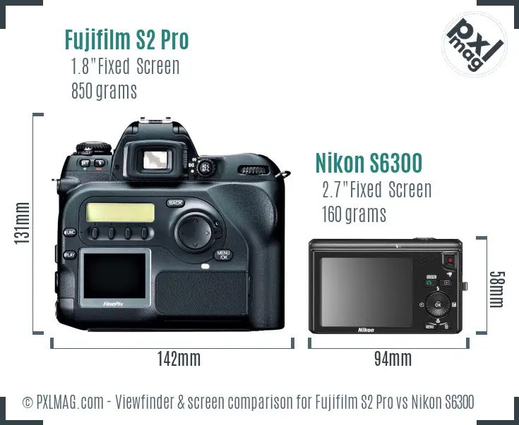 Fujifilm S2 Pro vs Nikon S6300 Screen and Viewfinder comparison