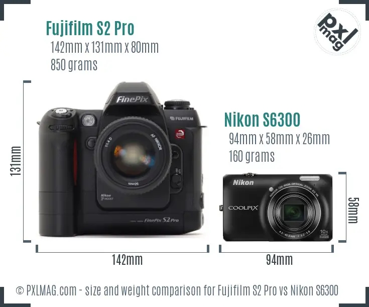 Fujifilm S2 Pro vs Nikon S6300 size comparison