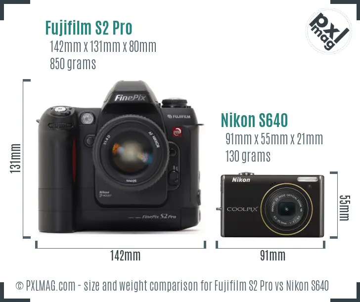 Fujifilm S2 Pro vs Nikon S640 size comparison
