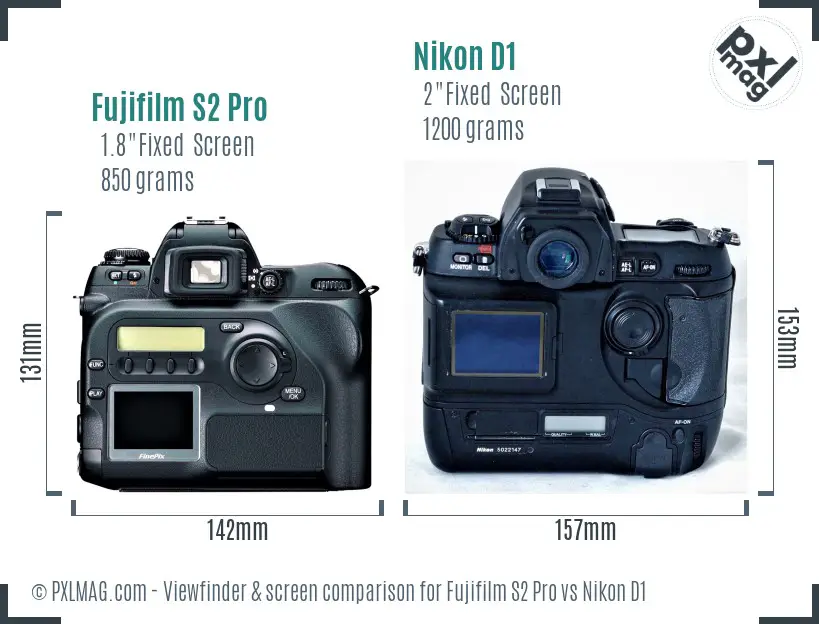 Fujifilm S2 Pro vs Nikon D1 Screen and Viewfinder comparison