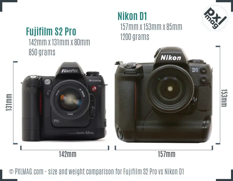 Fujifilm S2 Pro vs Nikon D1 size comparison