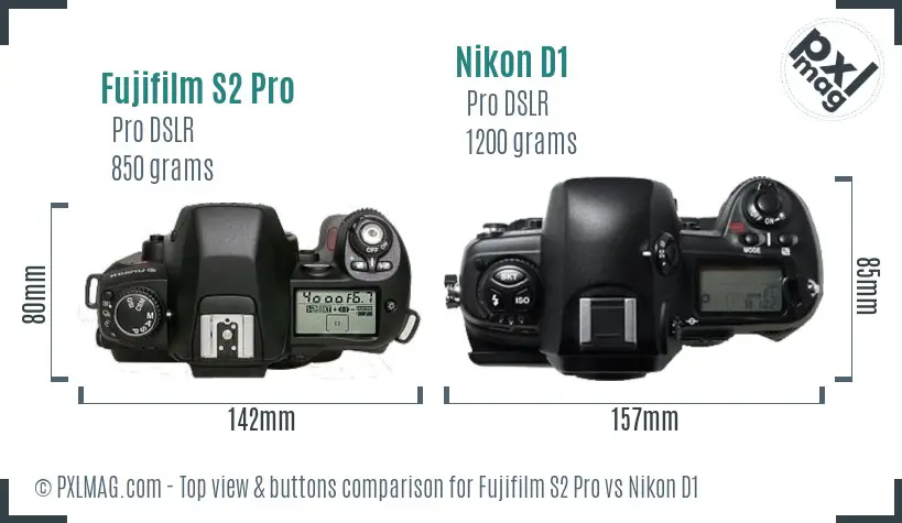 Fujifilm S2 Pro vs Nikon D1 top view buttons comparison