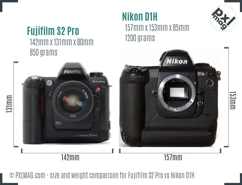 Fujifilm S2 Pro vs Nikon D1H size comparison
