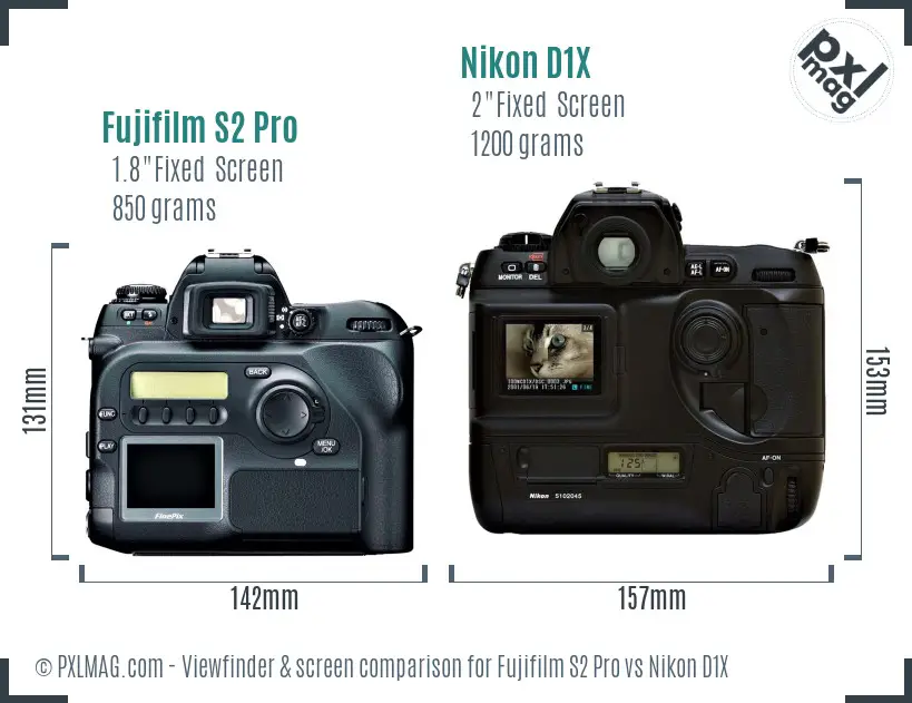 Fujifilm S2 Pro vs Nikon D1X Screen and Viewfinder comparison