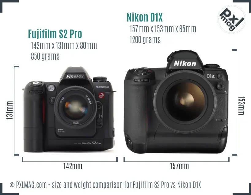 Fujifilm S2 Pro vs Nikon D1X size comparison