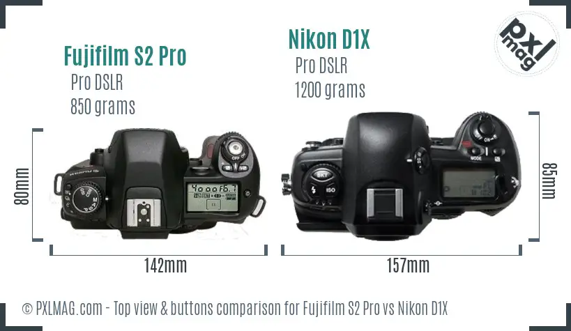 Fujifilm S2 Pro vs Nikon D1X top view buttons comparison