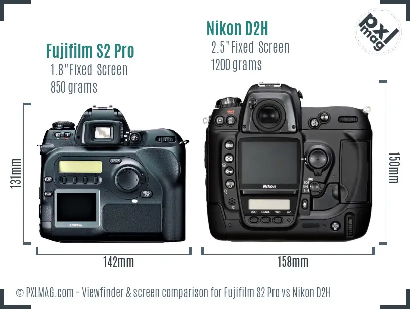 Fujifilm S2 Pro vs Nikon D2H Screen and Viewfinder comparison