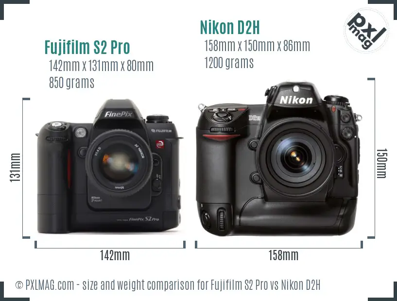 Fujifilm S2 Pro vs Nikon D2H size comparison