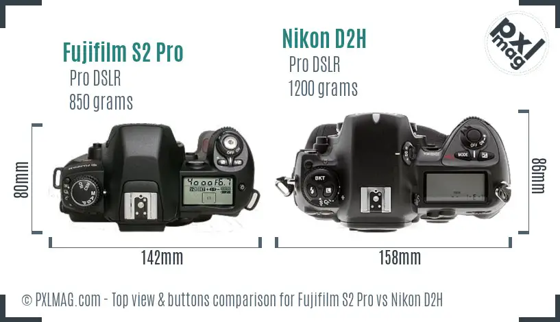 Fujifilm S2 Pro vs Nikon D2H top view buttons comparison