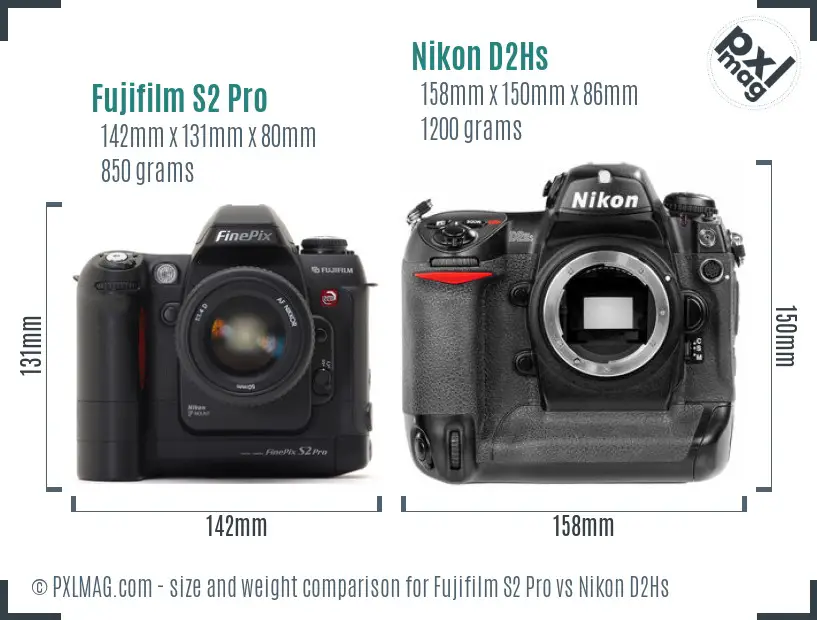Fujifilm S2 Pro vs Nikon D2Hs size comparison