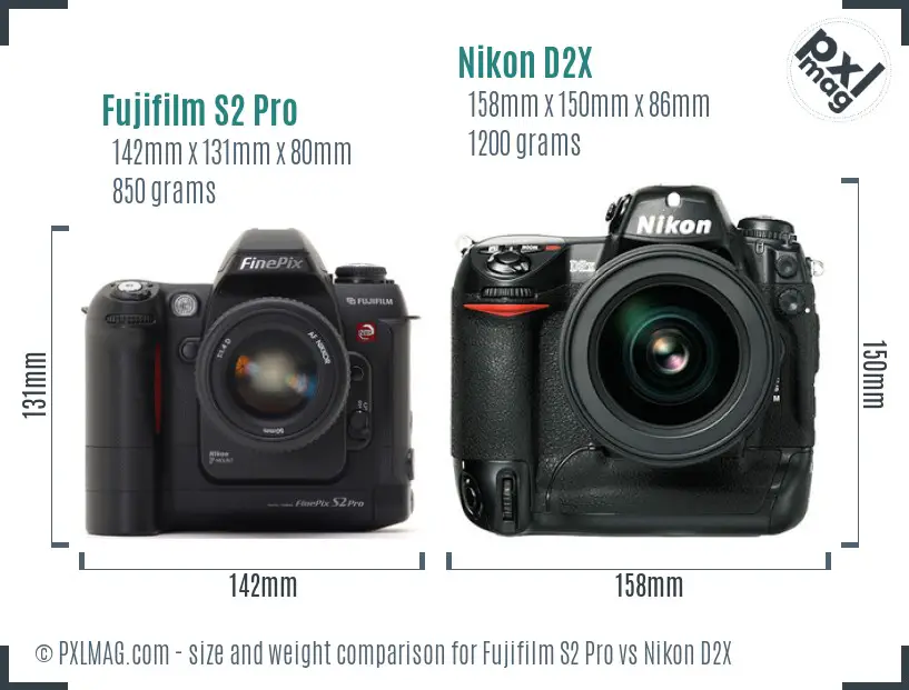 Fujifilm S2 Pro vs Nikon D2X size comparison