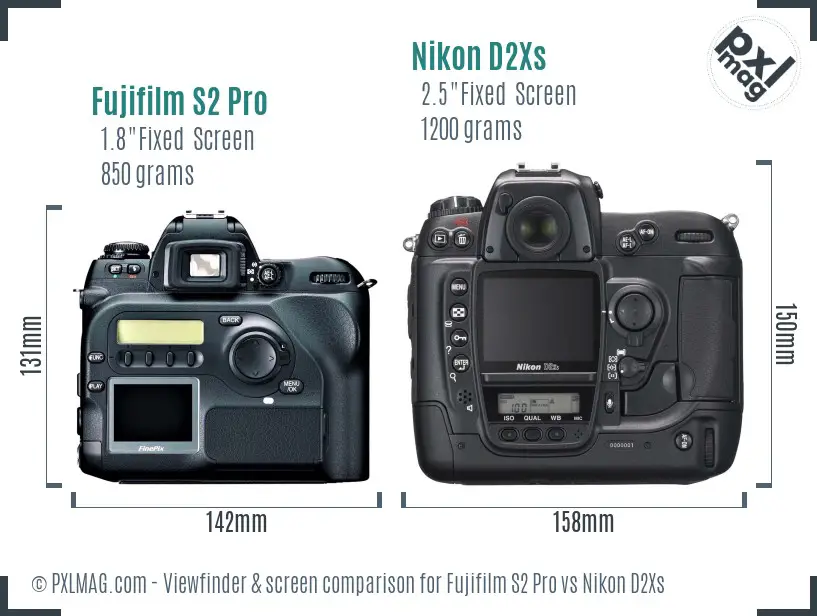 Fujifilm S2 Pro vs Nikon D2Xs Screen and Viewfinder comparison
