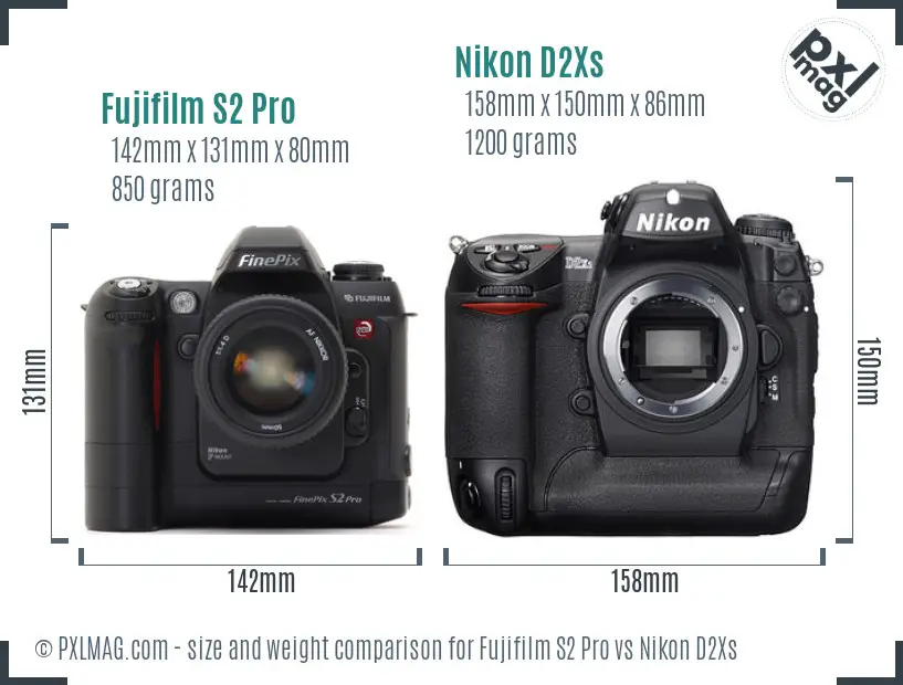 Fujifilm S2 Pro vs Nikon D2Xs size comparison