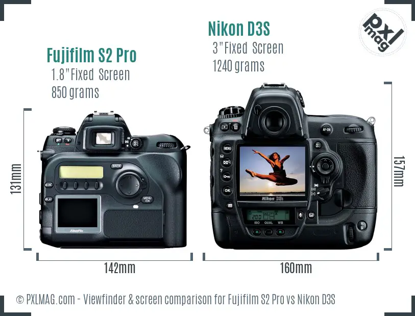 Fujifilm S2 Pro vs Nikon D3S Screen and Viewfinder comparison