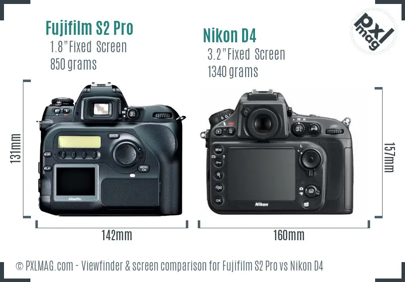 Fujifilm S2 Pro vs Nikon D4 Screen and Viewfinder comparison