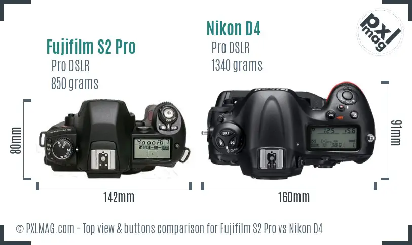 Fujifilm S2 Pro vs Nikon D4 top view buttons comparison