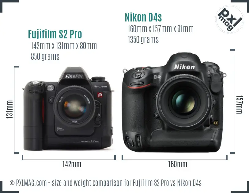 Fujifilm S2 Pro vs Nikon D4s size comparison