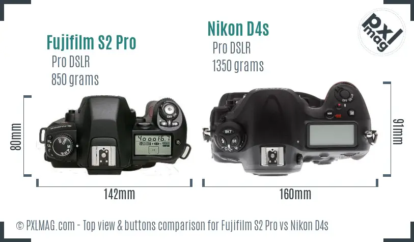 Fujifilm S2 Pro vs Nikon D4s top view buttons comparison